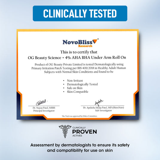 OG BEAUTY Science+ AHA BHA Underarm Roll On | 2% Lactic 1% Salicylic 1% Mandelic Acid 1% Alpha Arbutin | Lightens Dark Spots & Controls Odour | 50ml
