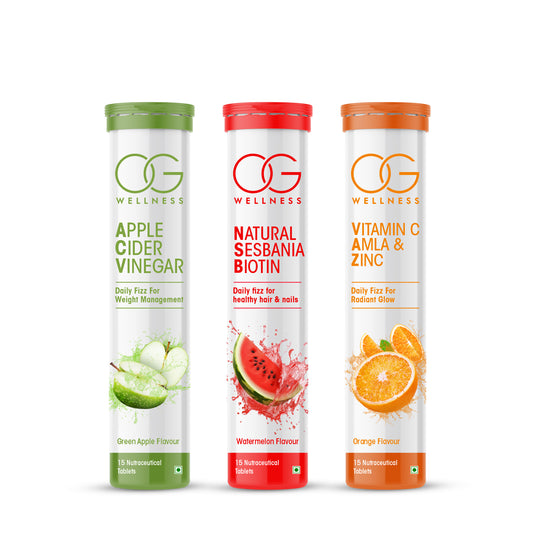 OG Wellness Health Booster Pack: Apple Cider Vinegar, Natural Sesbania Biotin, Vitamin C, Amla & Zinc