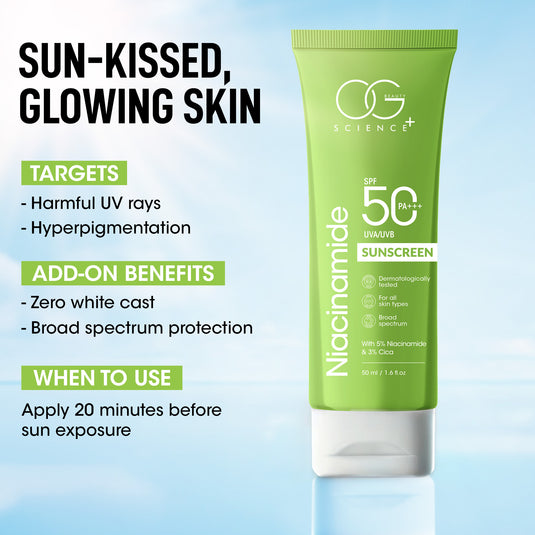 OG BEAUTY SCIENCE SPF 50 PA+++ Sunscreen - 5% Niacinamide & Cica - UV Protection & Hydration - 50ml
