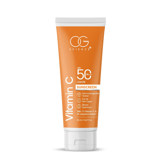 OG BEAUTY SCIENCE SPF 50 PA+++ Sunscreen, Vitamin C and Liquorice, Dermatologist Approved, Lightweight and Hydrating, 20ml