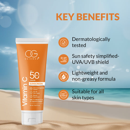 OG BEAUTY SCIENCE SPF 50 PA+++ Sunscreen, Vitamin C and Liquorice, Dermatologist Approved, Lightweight and Hydrating, 20ml