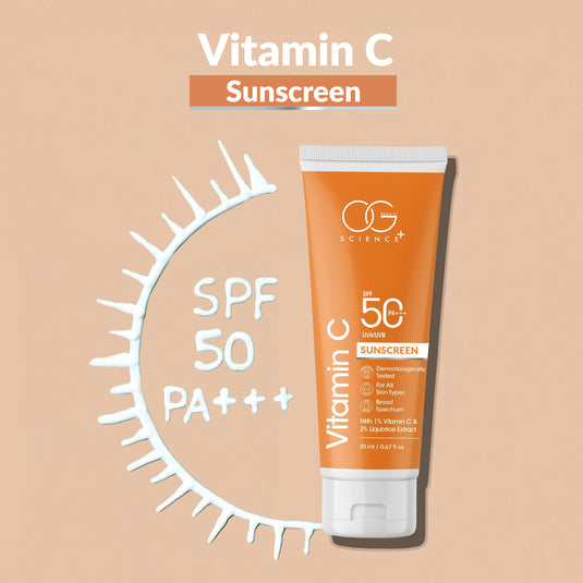 OG BEAUTY SCIENCE SPF 50 PA+++ Sunscreen, Vitamin C and Liquorice, Dermatologist Approved, Lightweight and Hydrating, 20ml