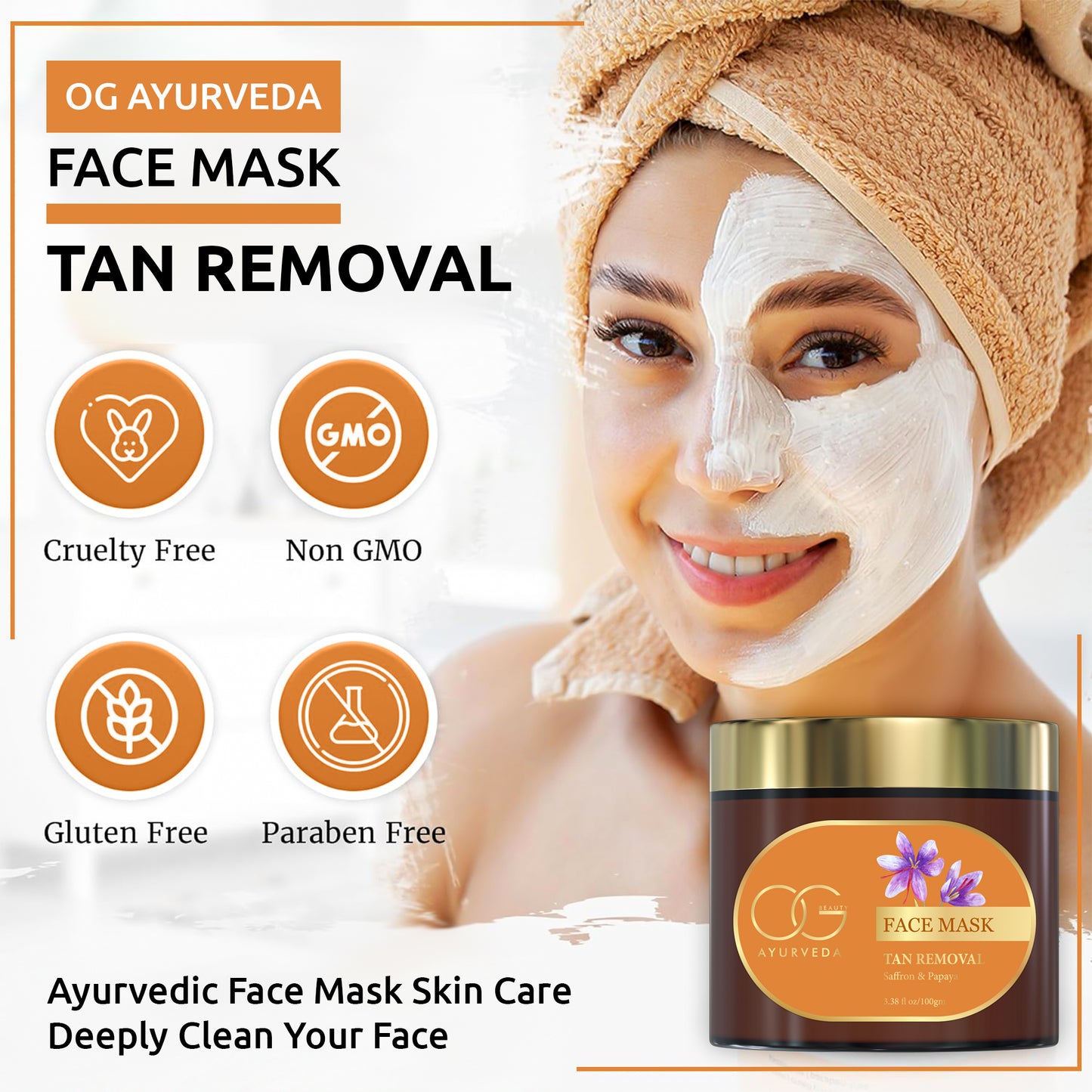 OG BEAUTY AYURVEDA Tan Removal Saffron & Papaya Face Mask 100 GM