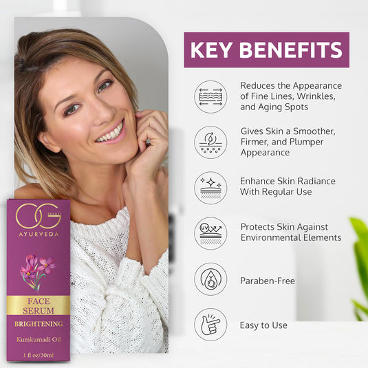 OG BEAUTY Ayurveda Brightening Face Serum 30 ML - Natural Skin Brightening and Hydrating Solution