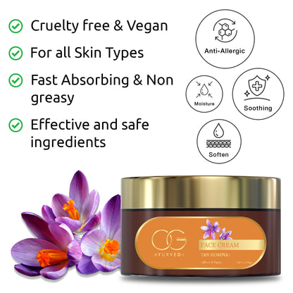 OG BEAUTY AYURVEDA Tan Removal Saffron & Papaya Face Cream 50 GM