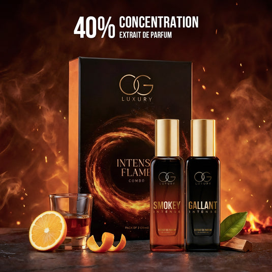 OG LUXURY Intense Flame and Alpha Duo Combo | Smokey, Gallant, Dark Lord, Noble Man | Long Lasting Perfume Gift Set for Men, Pack of 4 Perfume Set, 20ml Each
