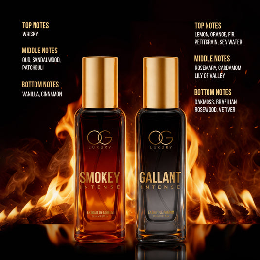 OG LUXURY Intense Flame and Alpha Duo Combo | Smokey, Gallant, Dark Lord, Noble Man | Long Lasting Perfume Gift Set for Men, Pack of 4 Perfume Set, 20ml Each