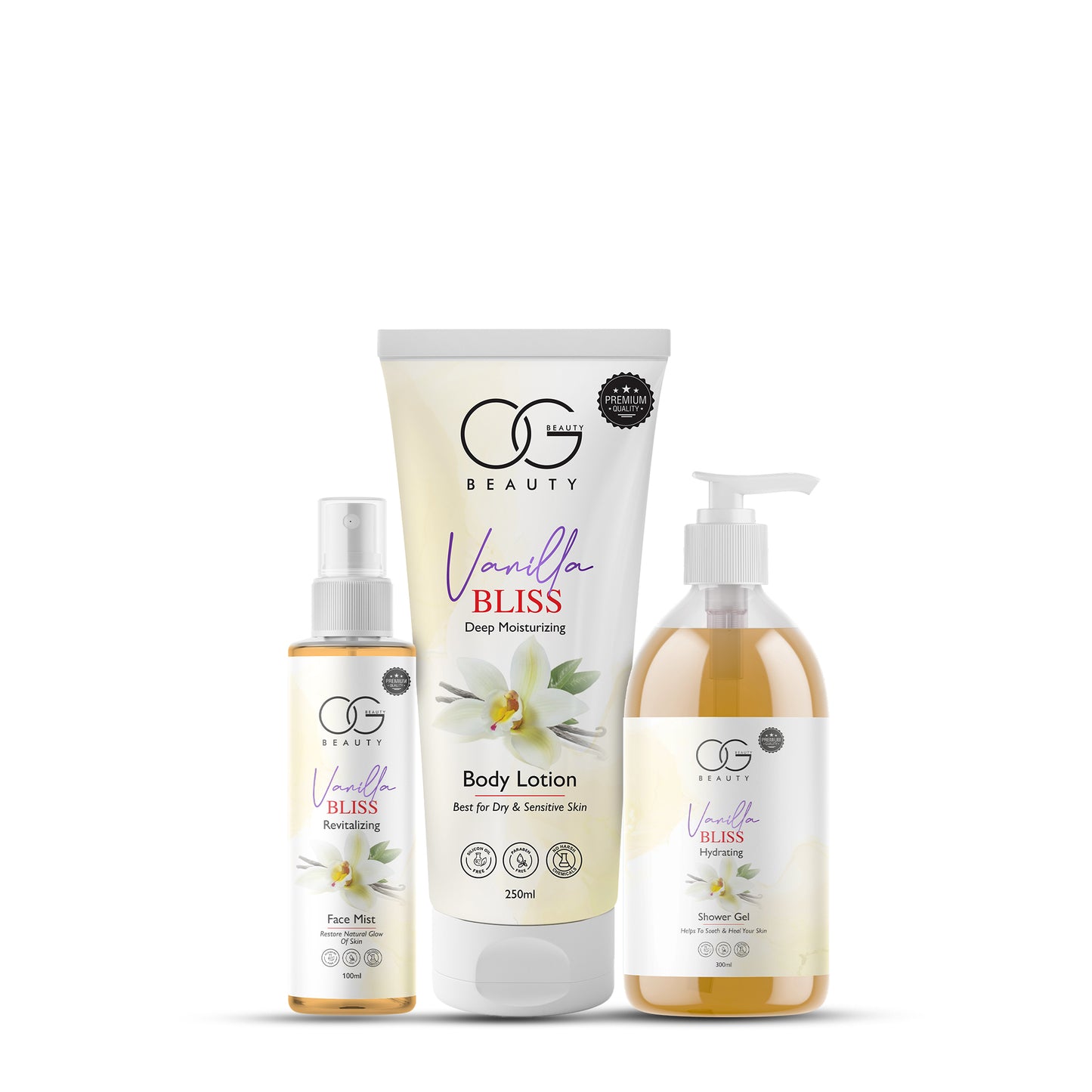 OG Beauty Vanilla Bliss Radiance Trio: Body Lotion, Face Mist, Shower Gel