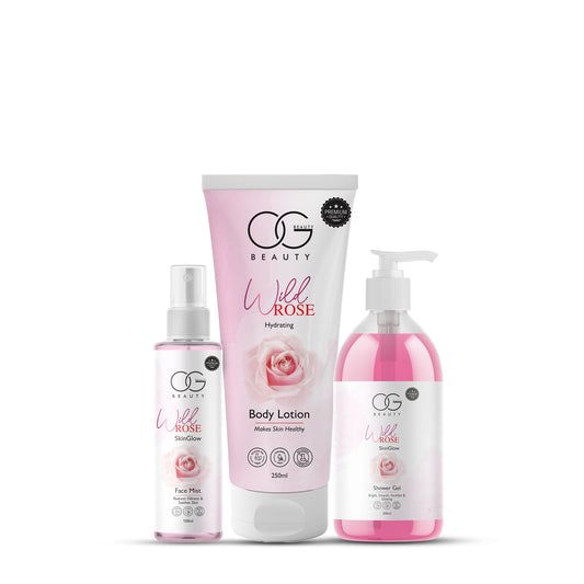 OG Beauty Complete Wild Rose Glow Collection: Body Lotion, SkinGlow Shower Gel, Face Mist