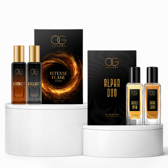 OG LUXURY Intense Flame and Alpha Duo Combo | Smokey, Gallant, Dark Lord, Noble Man | Long Lasting Perfume Gift Set for Men, Pack of 4 Perfume Set, 20ml Each