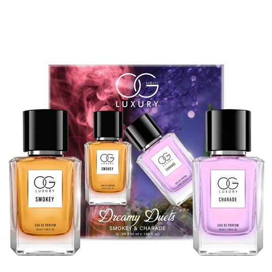 OG BEAUTY Luxury Dreamy Duets: Smokey & Charade Fragrance Set (50ml Each) - Men And Women's Combo